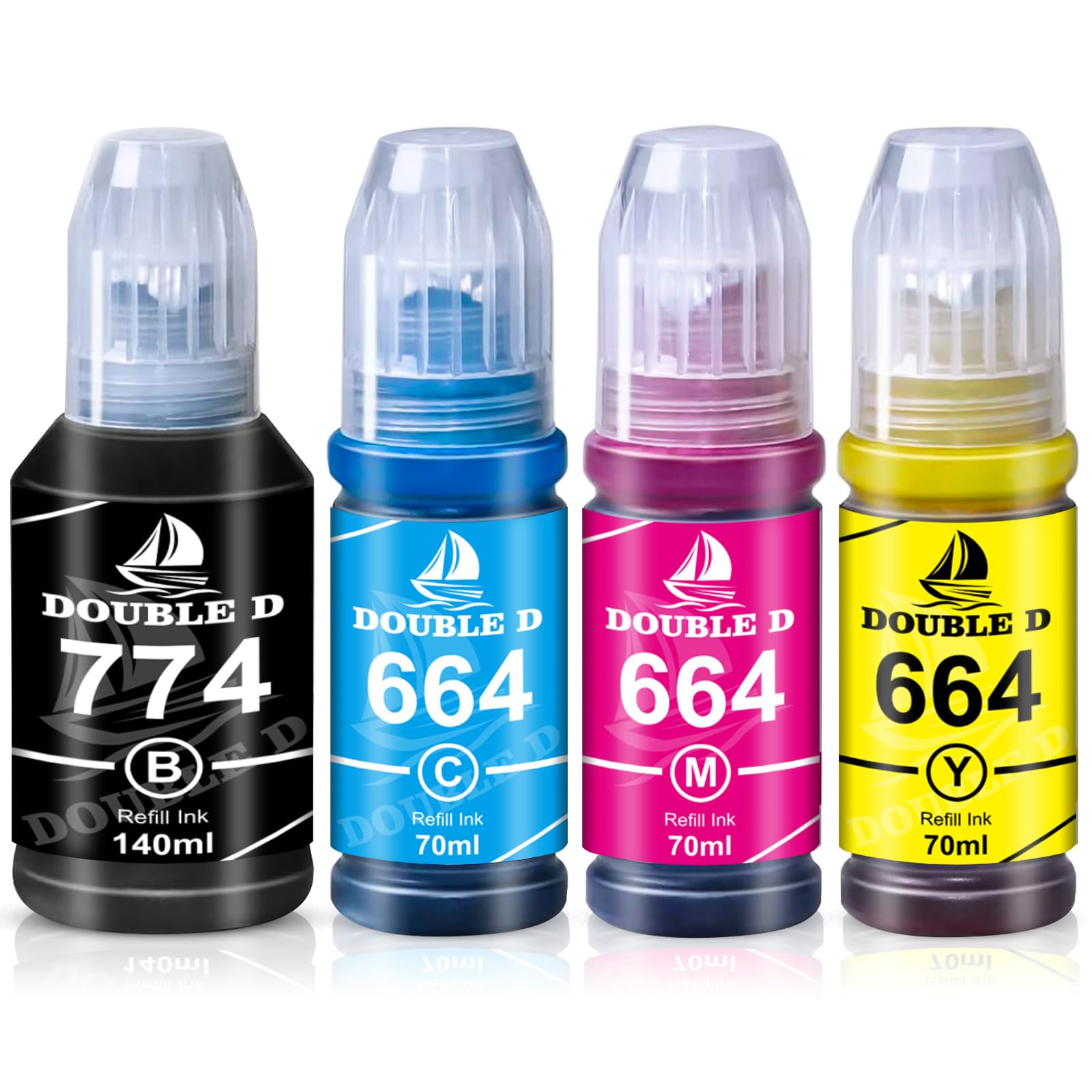 DOUBLE D 774 664 Ink Bottles 140ml/70ml Compatible with 664 ink bottle refills Replacement for T6641 T6642 T6643 T6644 Work for ET2650 ET2550 ET2600 ET4500 ET4550 ET 2650 L355 L555