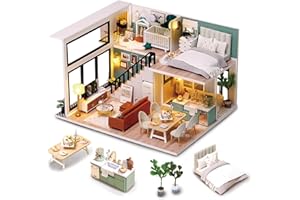 GuDoQi DIY Miniature Dollhouse Kit, Tiny House kit with Furniture and Music, Miniature House Kit 1:24 Scale, Great Crafts Gift for Birthday Easter Day, Comfortable Life
