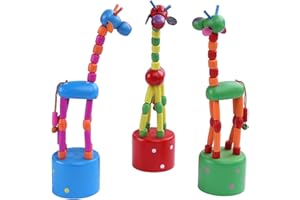 BERRY PRESIDENT Finger Puppets, Wooden Cute Colorful Cartoon Puppets, Swing Dancing Body Collapsing Desktop Toys for Kids Toddlers (3 Giraffes)