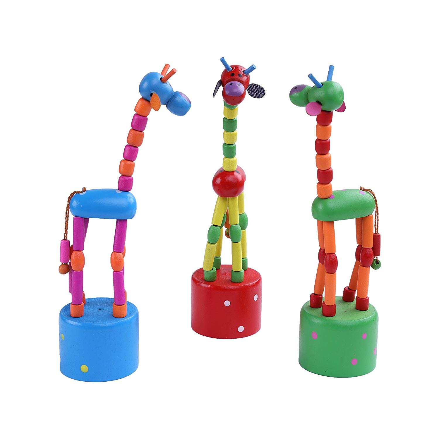 Photo 1 of Finger Puppets, Wooden Cute Colorful Cartoon Puppets, Swing Dancing Body Collapsing Desktop Toys for Kids Toddlers (3 Giraffes)