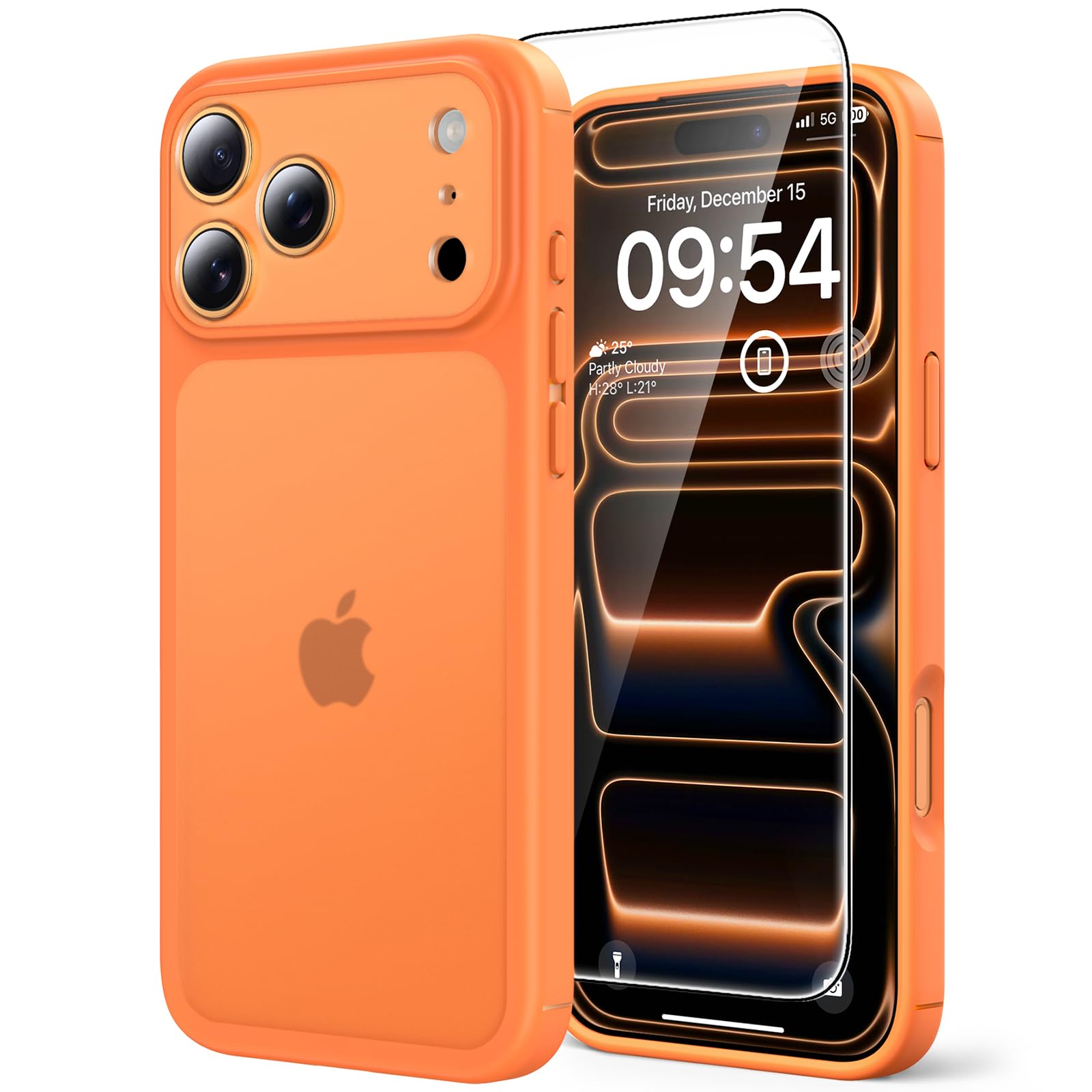 Photo 1 of TAURI for iPhone 17 Pro Case, Full Camera Protection with Screen Protector, Translucent Matte Military-Grade Protection Shockproof Slim Phone Case for iPhone 17 Pro, Matte Orange
