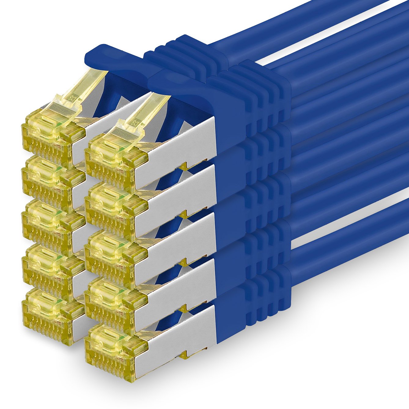 Cat.7 Patch Cable Set, S/FTP (PiMF) Ethernet LAN Network Cables, 10 Gigabits/10000 Mbps – High Speed – 600 MHz with Locking Protection, Halogen-Free (LSZH) Bleu - 10 pièces 0,5m