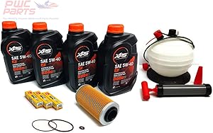 SeaDoo 4-TEC Oil Change Kit ALL 2002+ 4-TEC 130/155/185/215/255/260hp GTX RXT RXP RXP-X RXT-X GTI w/ 4 Quarts XPS 05W30 Oil, 4-TEC Oil Filter, O-Ring Kit, NGK Spark Plug Set, 6L Oil Extractor Pump