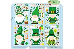 DUJAA 36 Sheets St Patrick's Day Stickers Make a face Sticker for Kids,Make Your Own Leprechaun Lucky Shamrock Stickers St.Patrick's Day Party Favor Supplies Gifts