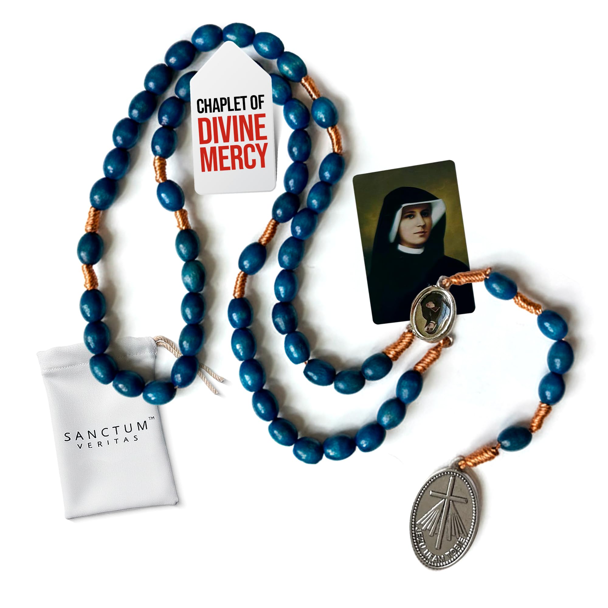 SANCTUM VERITAS Saint Faustina Kowalska True Relic Chaplet Apostle Divine of Mercy Miraculous Medal Jesus I Trust in You Chaplet Three O' Clock Prayer Poland Polish Novena, Alloy Steel