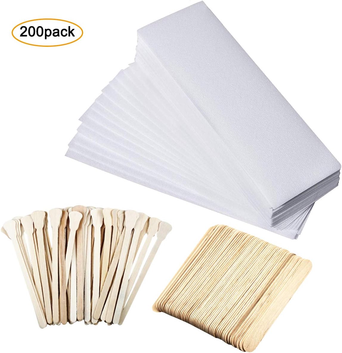 200 Pieces Wax Strips Sticks Kit Includes Non-Woven Waxing Strips Facial Wax Strips and Wooden Wax Applicator Sticks for Body Skin Hair Removal