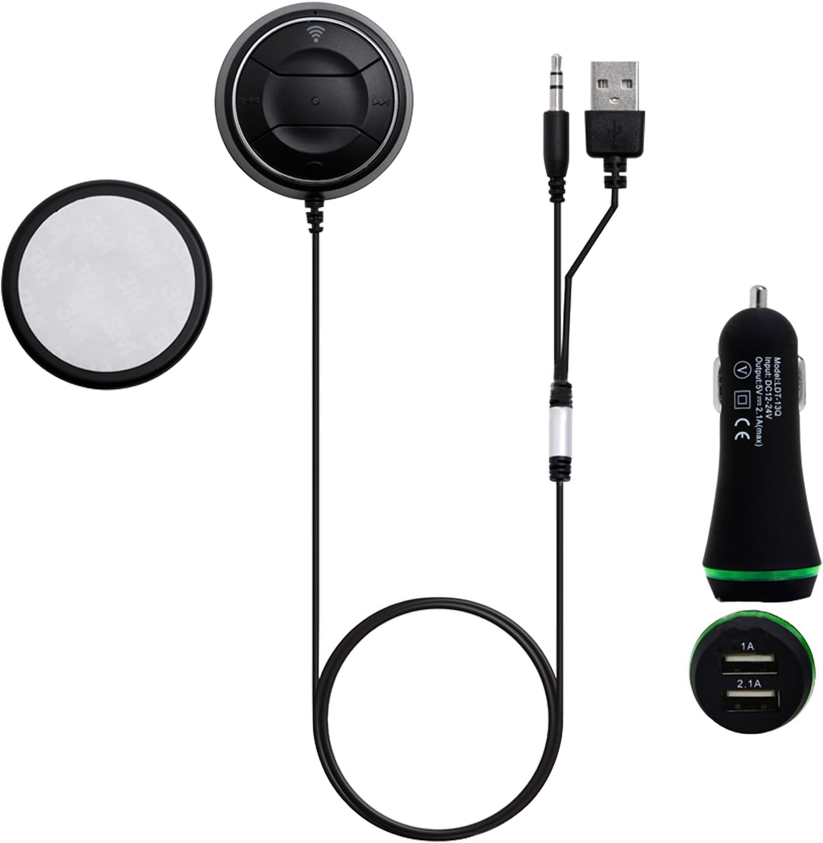 Universal Wireless Bluetooth Music Receiver Car Kit Dongle w/ USB Port Charger, Aux Input & Inbuilt Mic