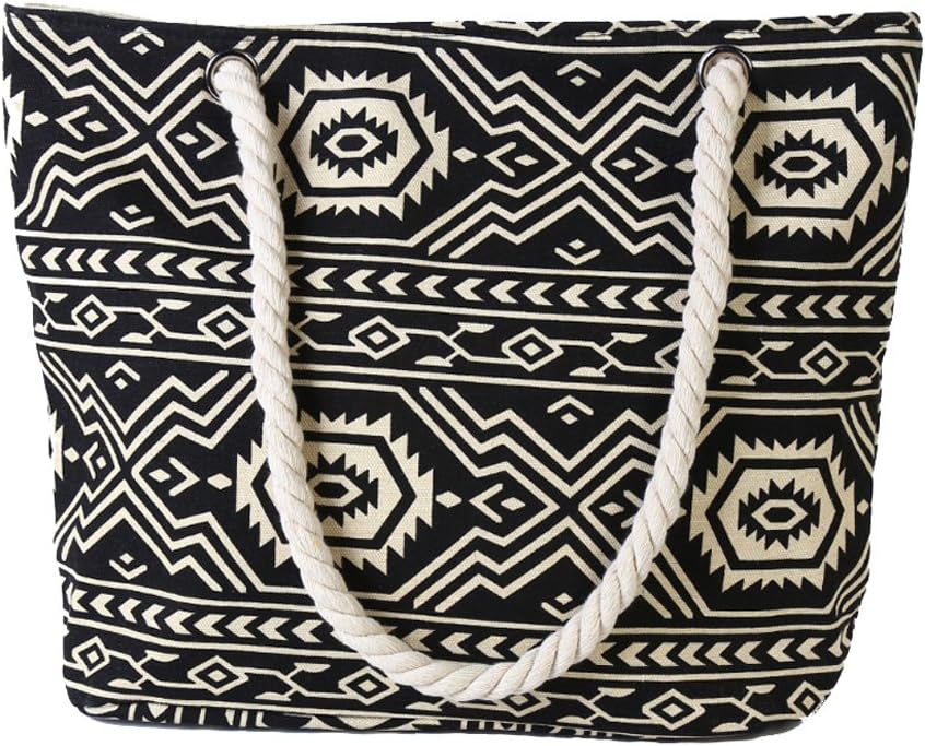 Pulama Womens Large Beach Tote - Canvas Shoulder Bag Wave Striped Anchor Summer Handbag Top Handle Straw Beach Bag