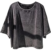 SOLY HUX Women's Plus Size Short Sleeve T Shirts Crew Neck Loose Fit Vintage Tee Summer Crop Tops