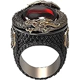 MayiaHey Punk Dragon Red Stone Ring for Men, Gothic Dragon Totem Ring Iced Out Dragon Animal Ring for mens