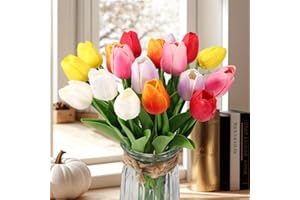 14 Pcs Tulips Artificial Flowers Faux Tulip Stems Real Feel PU Tulips Easter Spring Wedding Bouquet Centerpiece Floral Arrang