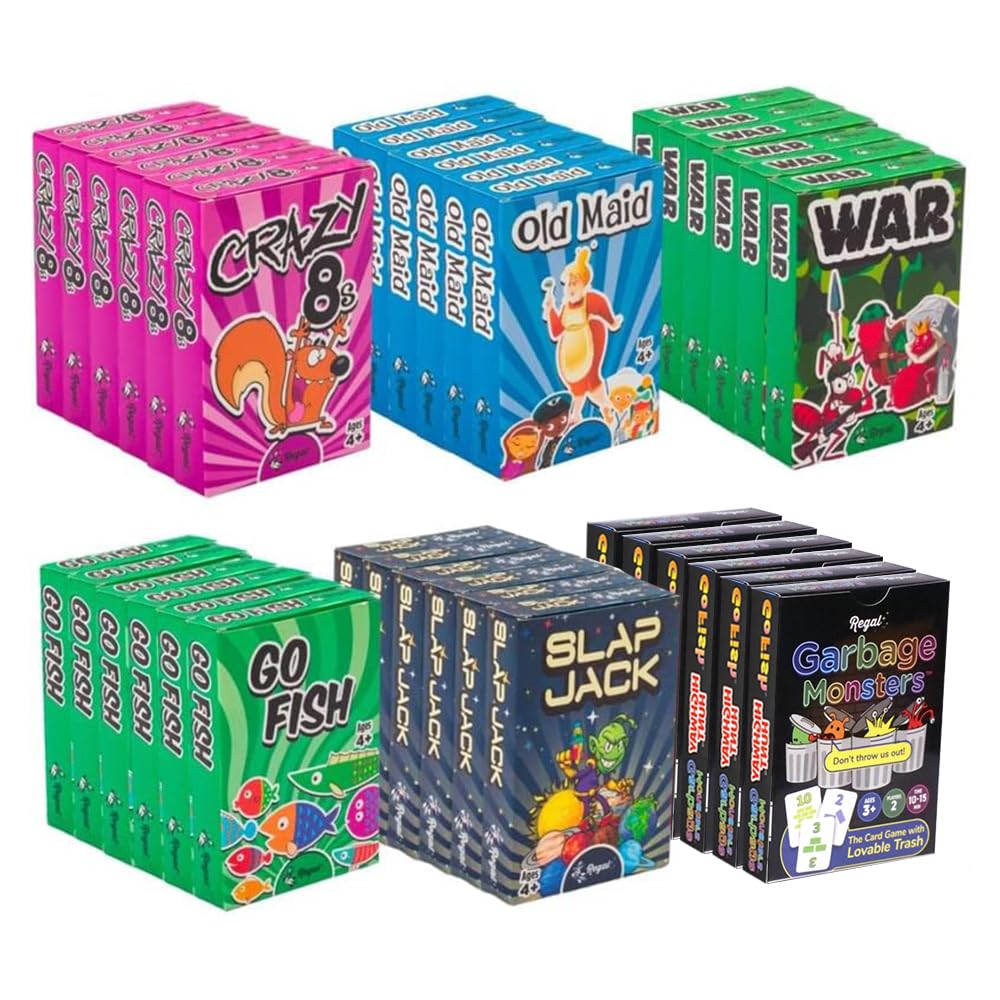 Regal Games Card Games for Kids - Go Fish, Crazy 8's, Old Maid, Slap Jack, Garbage Monsters, War - Simple & Fun Classic Family Table Game Sets (6 x 6) Image Regal Games Card Games for Kids - Go Fish, Crazy 8's, Old Maid, Slap Jack, Garbage Monsters, War - Simple & Fun Classic Family Table Game Sets (6 x 6) Image