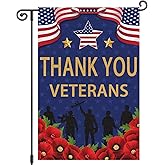 Louise Maelys Veterans Day Garden Flag Thank You Veterans Floral Patriotic 12x18 Inch Double Sided Red Poppy Welcome Stars and Stripes Small Burlap Yard Sign Outside Outdoor House Decor