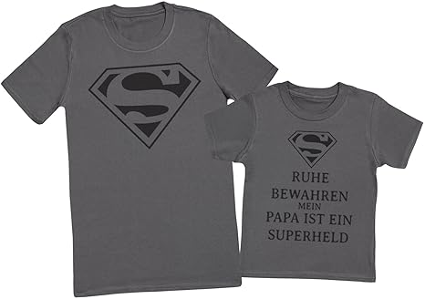 Zarlivia Clothing Ruhe Bewahren Mein Papa ist ein Superheld II - Passende Vater Kind Geschenk-Set - Vater T-Shirt und Kinder 