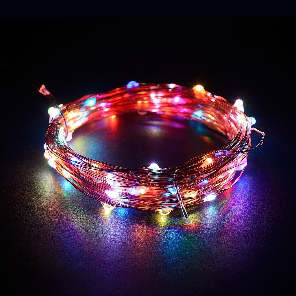 Mxsaver Fairy LED Copper Wire String Lights, Rainbow Colors, 32.8feet, 12v, Party and Wedding Decor, Waterproof (Flash Mode)