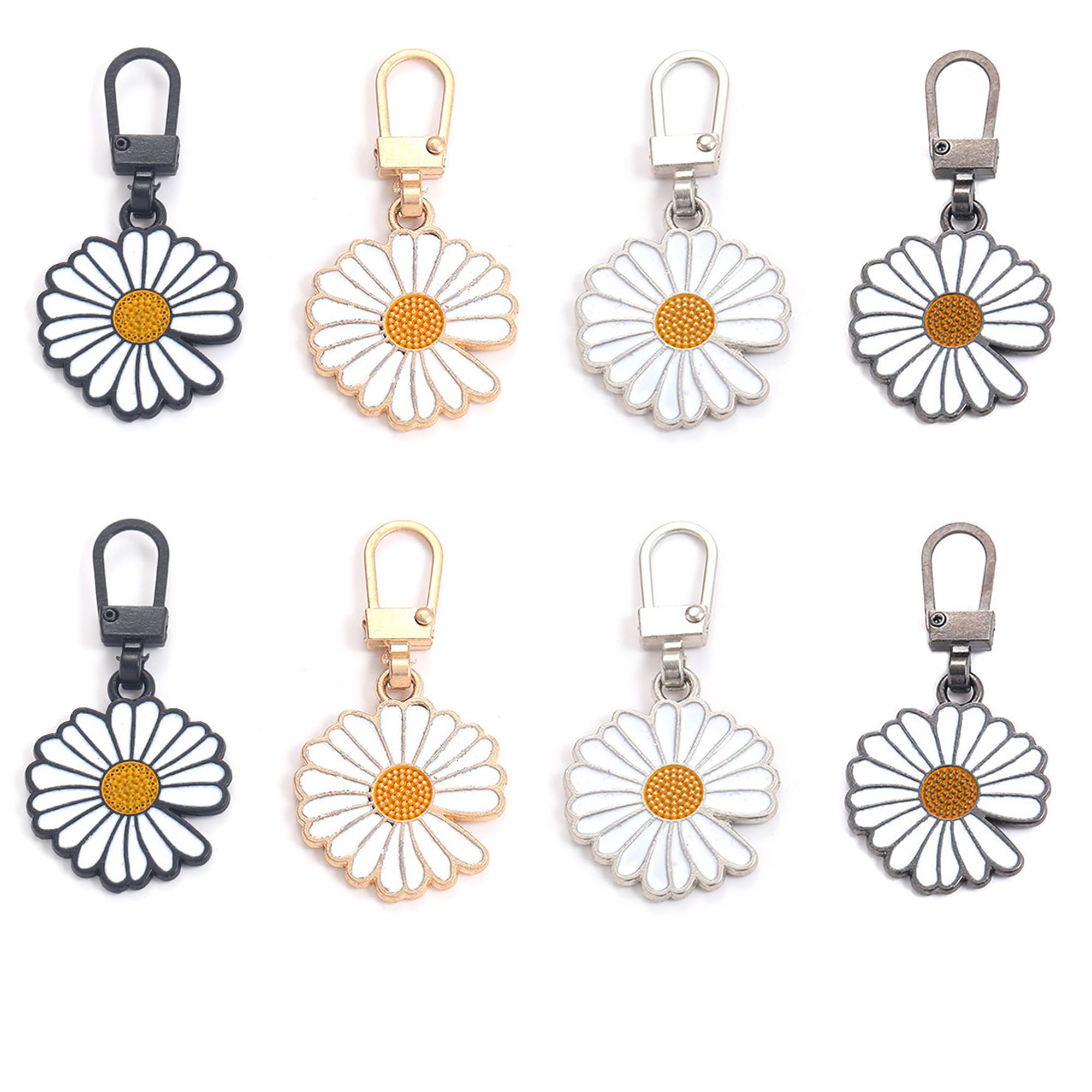 DHER Zipper Metal Zip Pulls Pull Removable Zip 8 Pieces Zip Puller Removable Zip Head Replacement Zip Head (Daisies 4 Colours)