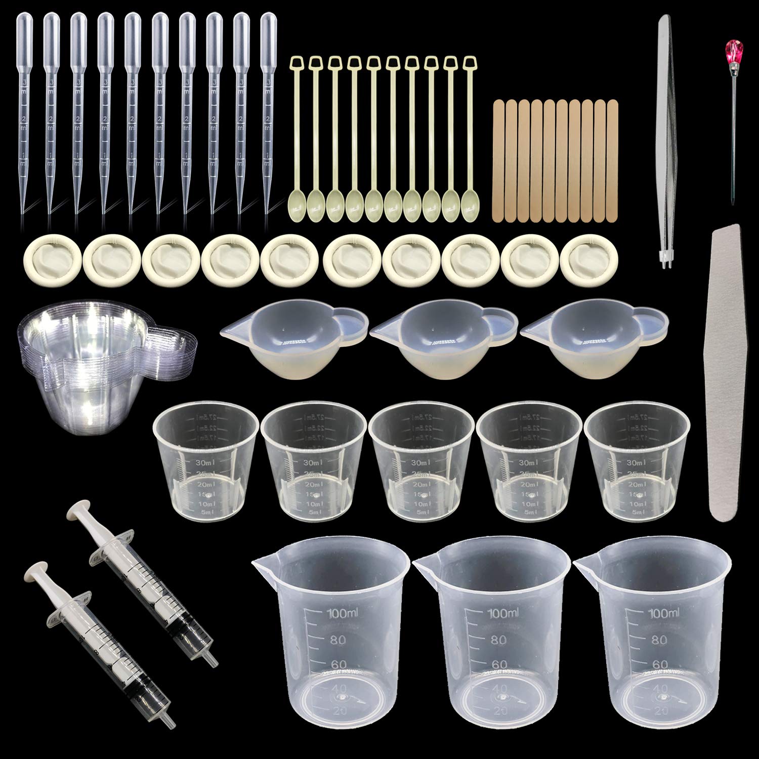 Woohome 66 PCS Epoxy Resin Tools Kit, Silicone Mold Tool Included Measuring Cup, Silicone Mixing Cups, Tweezers with Mixing Sticks, Dropping Pipette, Finger Cots, Sanding Strip for Jewelry DIY — image 1