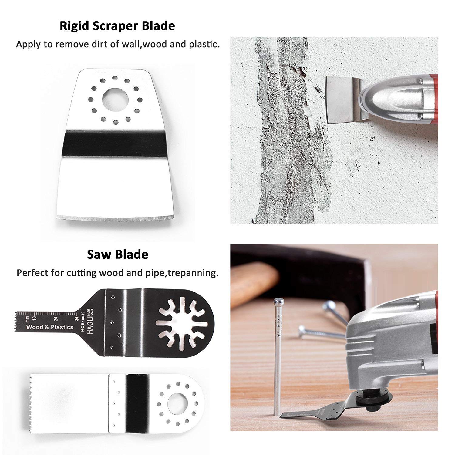 WORKSITE DMT122 Oscillating Multi-Tool with Carbide Grout Blade, Half Moon Saw Blade, Triangular Carbide Grit Rasp Blade, Rigid Scraper Blade, Triangular Sanding Pad for Shoveling, Sanding, Cutting