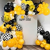 One Happy Dude Balloon Garland Arch Kit, 136pcs Balloons with Black White Checkered Balloons for One Happy Dude Birthday Decorations Birthday Party Supplies