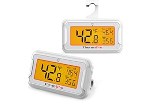 ThermoPro Refrigerator Thermometer with Large Backlit LCD Display, Waterproof Freezer Fridge Thermometer 2 Pack with Max/Min 
