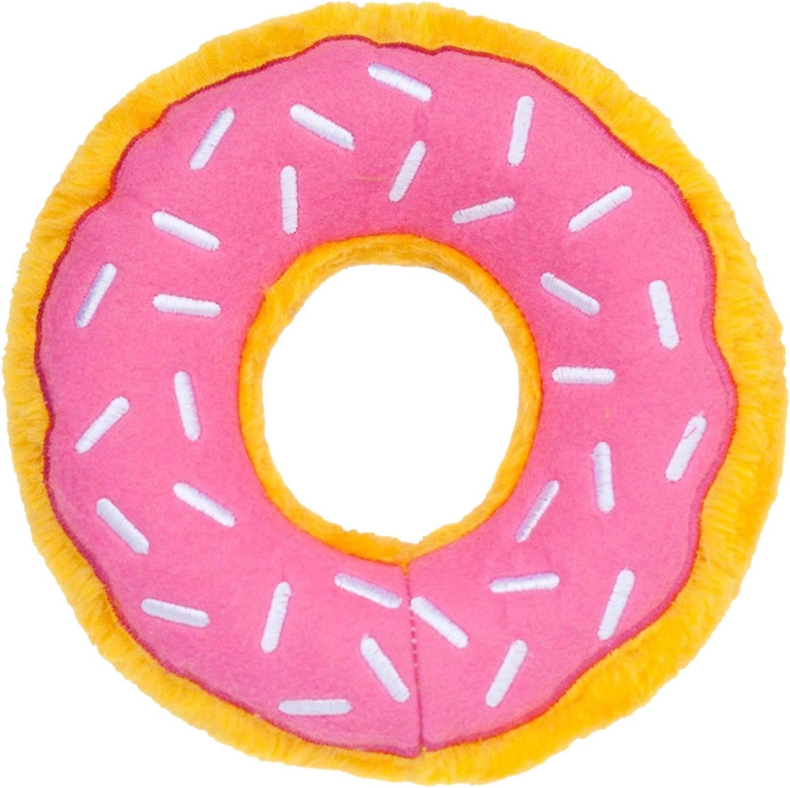 ZippyPawsMini Donutz - No Stuffing, Squeaky Plush Dog Toy - Strawberry, Mini Size