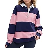 SHBECYDE Women Striped Color Block Polo Sweatshirt Lapel Collared Long Sleeve Oversized Rugby Shirt 2025 Trendy Fall Clothes