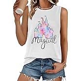 LUKYCILD Magic Castle Tank Top Women Magic Kingdom Shirts Graphic Tanks Summer Holiday Vacation Sleeveless Tops