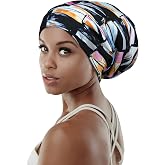 Adjustable Satin Lined Sleep Cap for Dreadlocks Curly Hair Large Head-Stay On Overnight