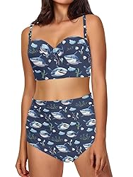 Howilath Women Bikini Set Blue Cartoon Sharks