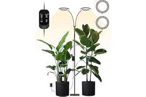 GLOWRIUM 48W LED Dual-Head Grow Light for Indoor Plants, 23.5-71" Adjustable Height, 3-Growing Full Spectrum for Tall Plant Light, 3/9/12/16H Timer, 6-Level Dimming, Ideal for Large Tall Plants