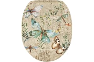 Luarisgur Butterfly Bathroom Toilet Lid Cover Beige Vintage Oblong Round Elongated Toilet Seat Cover Soft and Absorbent Toilet Seat Lid Cover Accessories Fits Most Standard Lids