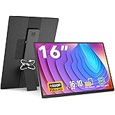 FLYTOCCA Portable Monitor, 16 Inch FHD 1200P, Horizontal/Vertical Monitor, Plug & Play, Built-in Speakers & Headphone Jack, Travel Monitor for Laptop with Premium Smart Cover