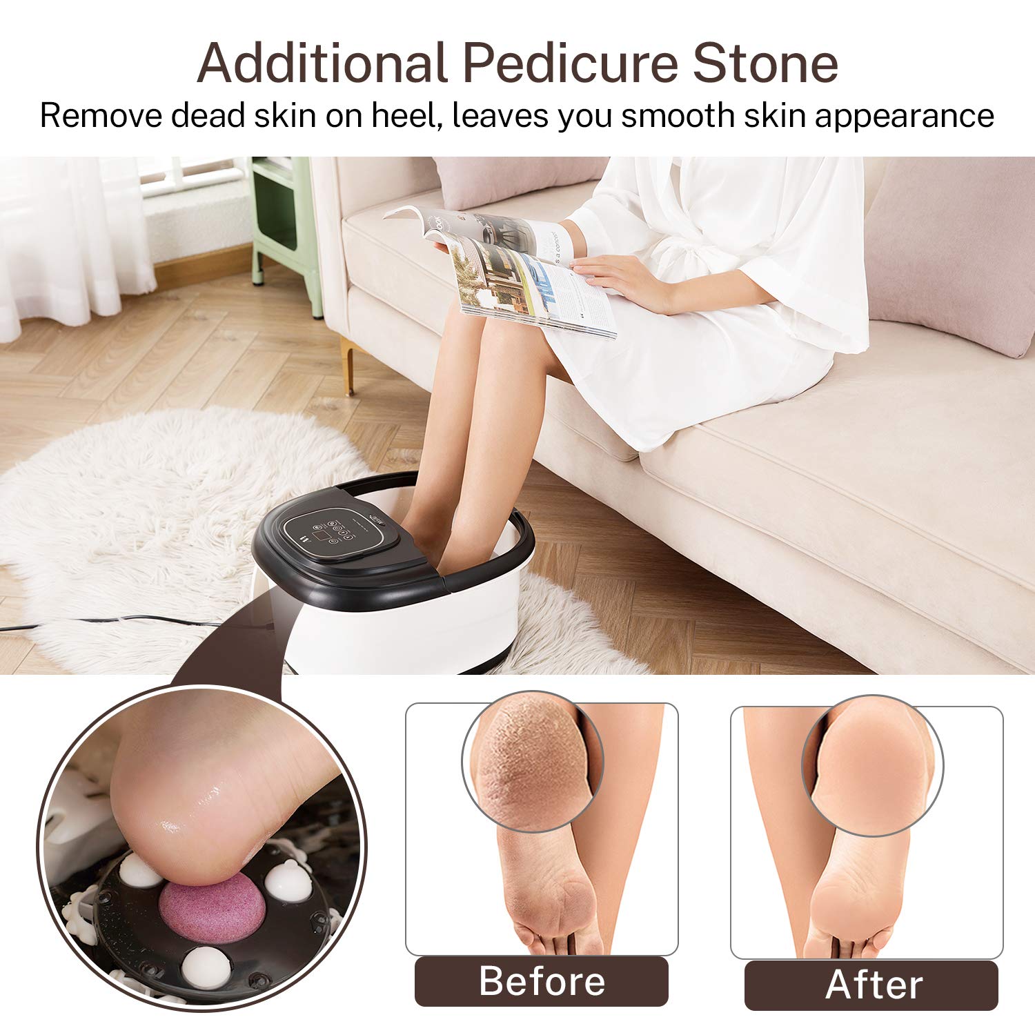 Foot Spa Misiki Foot Bath Massager with Heat & 3 Automatic Modes and 4 Motorized Massage Rollers, Adjustable Time & Temperature, O2 Bubbles, Rotating Pedicure Stone for Relieve Foot Pressure: Beauty