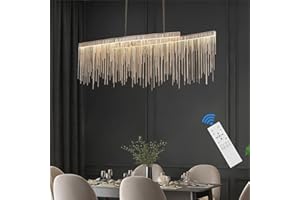 TACDANDM Modern Aluminum Tassel Linear Chandelier, LED Dimmable Pendant Lights Fixture for Dining Room, Hanging Lights for Kitchen Island Over Table