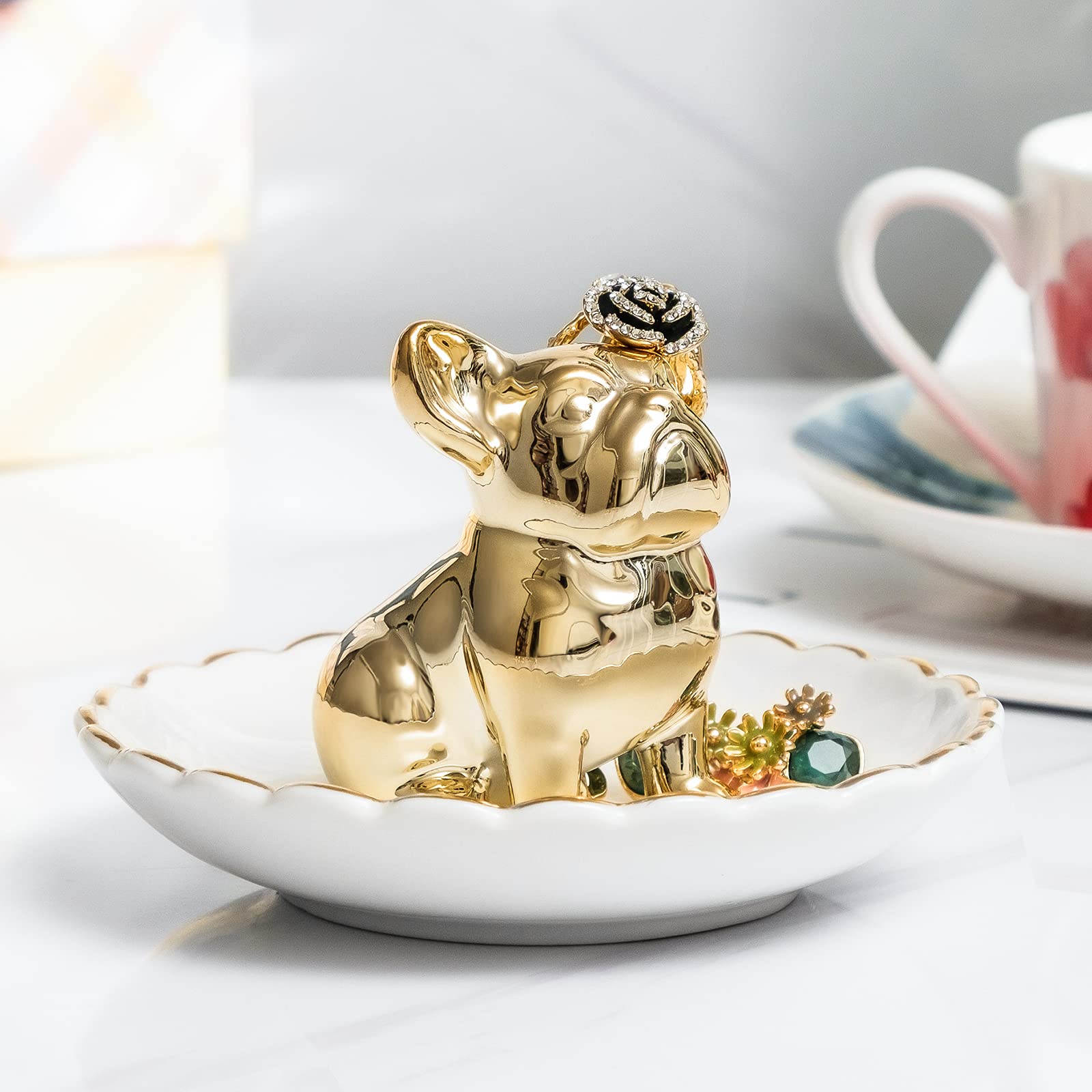 PUDDING CABIN Bulldog Ring Holder Dish, Gifts for Mom Christmas, Birthday Gift for Women Friend Girls Aunt Mothers Day Bridesmaid Wedding Engagement Xmas Gifts, Dog Mom Gifts for Women