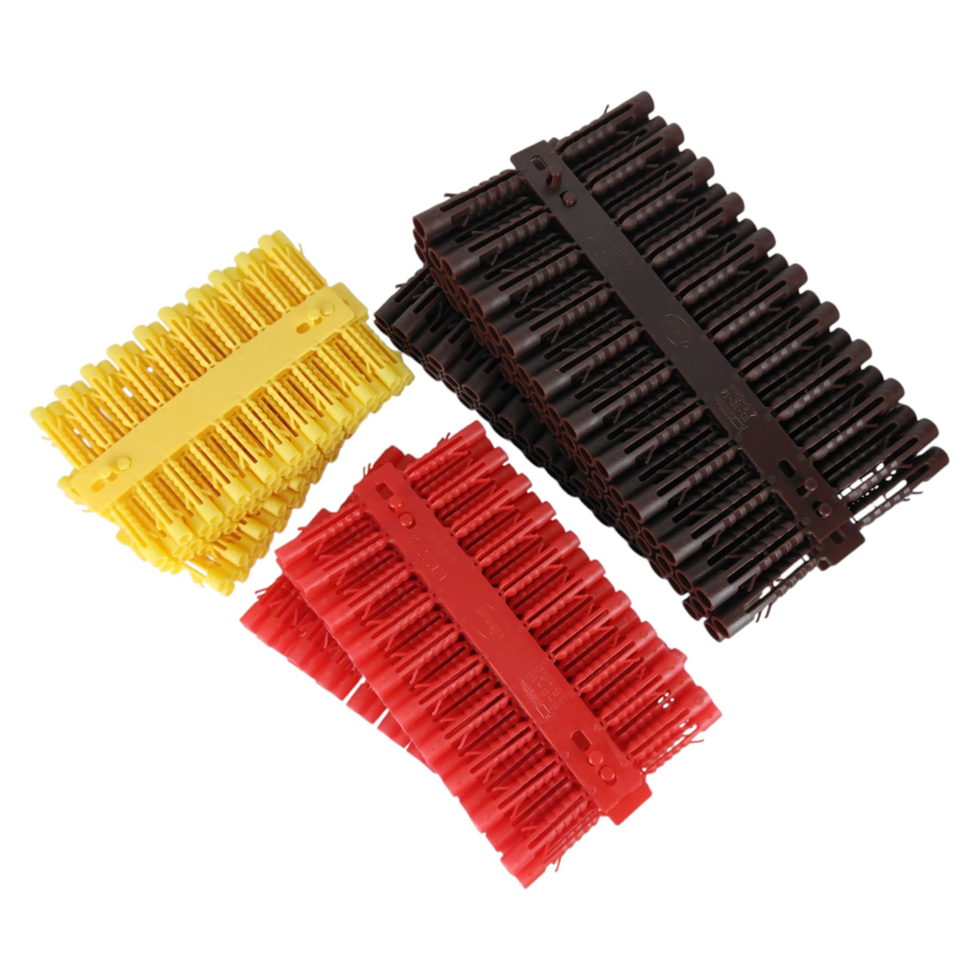 Merriway BH07205 (240 Pcs) Assorted Heavy Duty Wall Plug Suitable for Screw Sizes No. 4 to No. 14 - Pack of 80 Each Yellow, Red and Brown