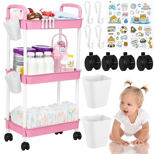 Ripeng Tier Diaper Caddy Movable Baby Diaper Cart Storage Cart