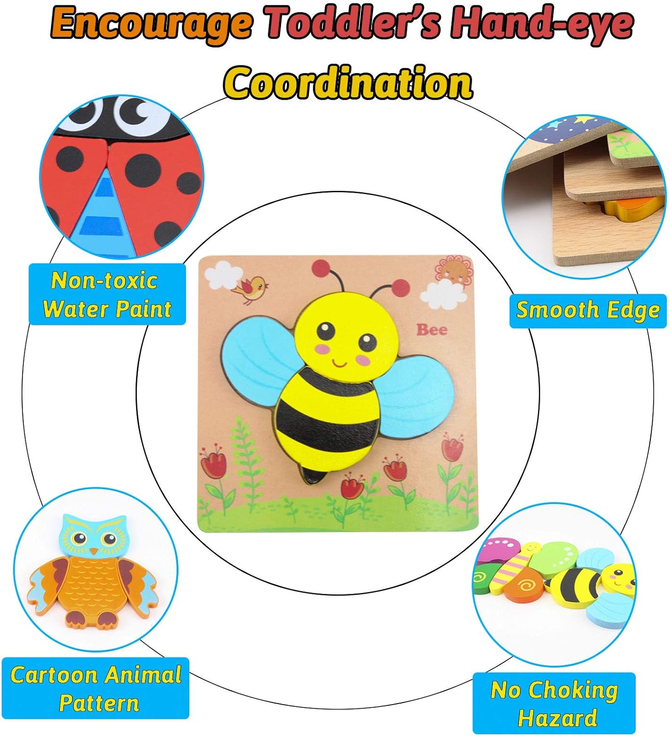 Wooden Puzzles for Toddlers, WOOD CITY Animal Jigsaw Puzzles for Kids 1 2 3 Years Old, Educational Montessori Toys for Boys and Girls (6pack): Toys & Games