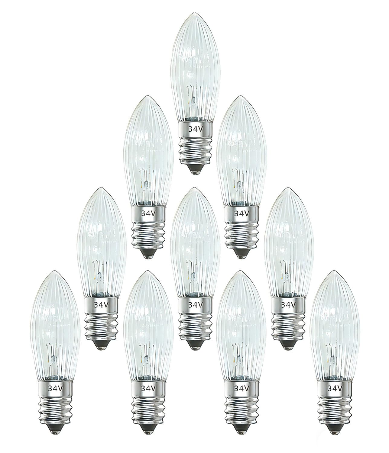 KINGYEENUO E10 Candle Light Bulbs 3W 34V Candle Arch Bridge Bulb Replacement Christmas Lamp Warm White 2200K, E10 Tapered Bulb for Bridge Arch Fairy Lights Candlestick, 10 Pack