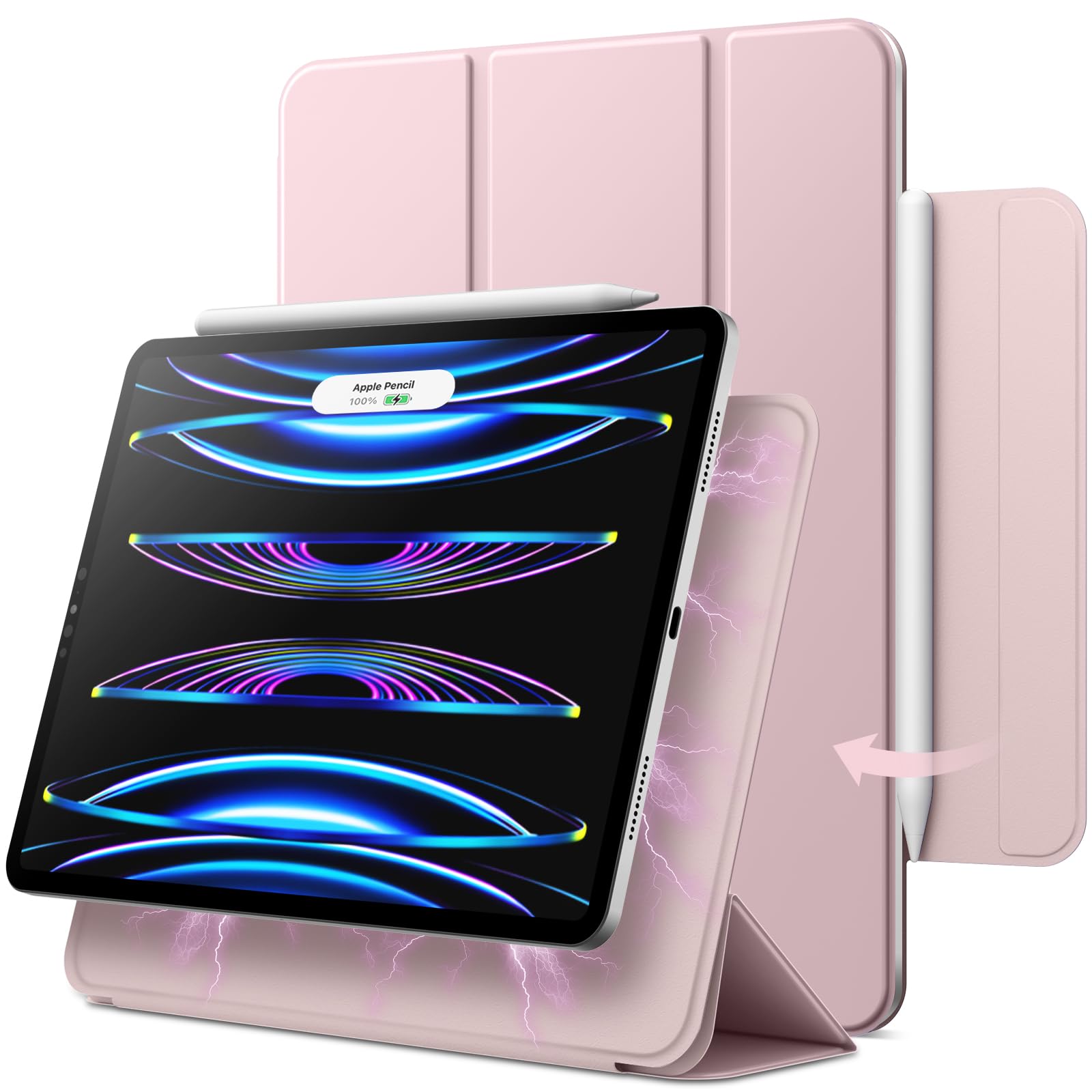 JETech Magnetic Case ONLY for iPad Pro 11 Inch (2022/2021/2020/2018 Model), and iPad Air 5/4 (10.9-inch 2022/2020), Support Pencil 2nd Gen Charging, Magnetic Attachment (Pink)