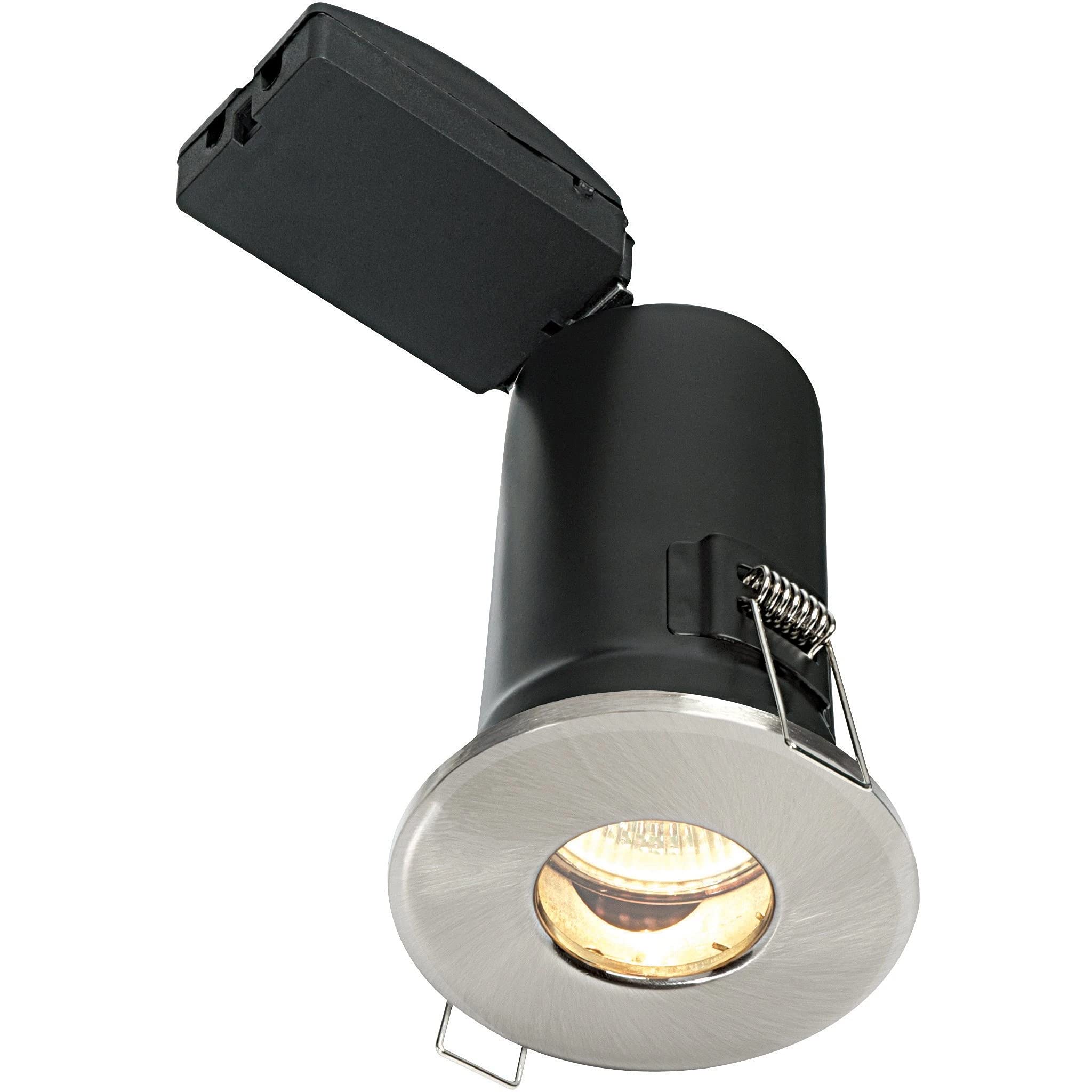 Saxby 50688 50W shieldPLUS MV IP65 Recessed Fixed Fire Rated Downlight GU10 Ceiling Spotlight - Satin Nickel