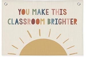 Wheatwin Boho Classroom Canvas Banner, Neutral Classroom Must Haves Wall Decor, Welcome Sign Back To School Linen Banner Flag Decor for School 20x30