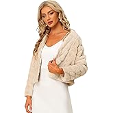 Allegra K Women's Faux Fur Coat Long Sleeve Cropped Fluffy Jacket Collarless Casual Winter Warm Outwear
