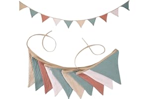 JIALITFUN Fabric Bunting Banner, 2 Pack Handmade Neutral String Banner Each 8.5 ft 10 Flags Nursery Wall Hanging Wedding Birthday Home Baby Shower Party Decoration Bunting (Light Candy)