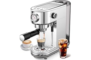 ATATIX Espresso Machine with Milk Frother, 20 Bar High Pressure Professional Espresso Maker Automatic, Compact Stainless Steel Coffee Machine for Cappuccino, Latte, Gift for Coffee Lover, Dad or Mom, Silver
