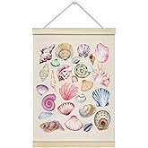 LETUROIA Pink Coastal Poster Hanger Frame, Seashell Canvas Wall Decor(12×16"), Wall Art For Bedroom Teen Girl Room Kitchen Ba
