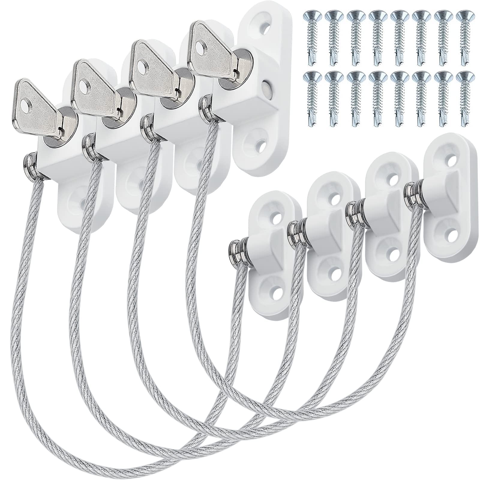 Window Locks Child Safety for UPVC Windows 4Pcs Window Restrictor with Keys and Screws upvc Window Locking Mechanism for Protection, Anti Burglary Perfect for Window and Doors(20cm,White)