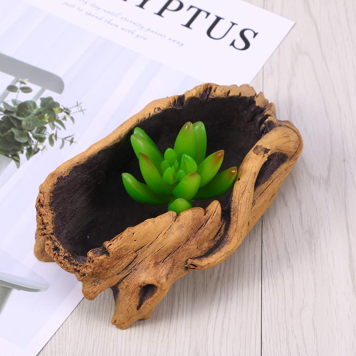 TOYANDONA Driftwood Stump Log Concrete Planter Plant Succulent Pot for Indoor Outdoor Patio Decoration, Light Brown - Image 4