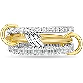 BRAYEG 14K Gold Plated Stackable Rings,3 CZ Cubic Zirconia Ring Set,Silver & Gold Stacking Rings, Multi-Link Connected,Statement Interlocking Band for Women, Hypoallergenic, Non Tarnish wedding ring