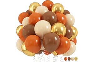 HILAVO Orange Brown Balloons Set, 60Pcs 12 Inch Burnt Orange Tan Pastel Coffee Metallic Gold Retro Ivory White Cream Latex Balloons for Birthday Thanksgiving Fall Wedding Boho Bridal Shower Party Decorations